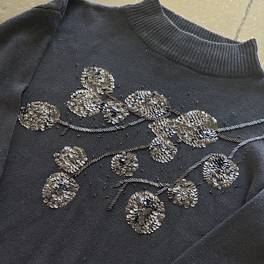 Vintage Black Beaded Turtleneck